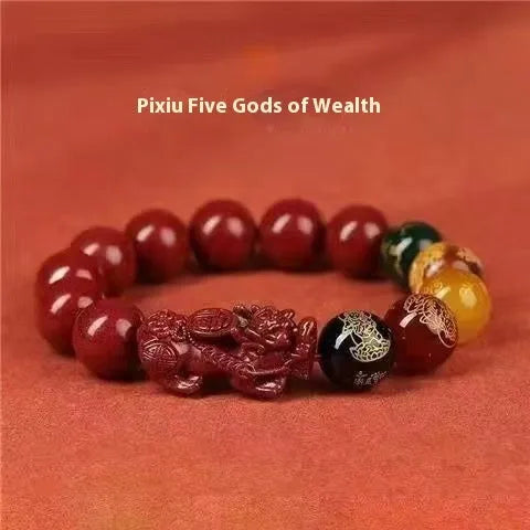 Five Gods Of Wealth cinnabar bracelet with animal beads in 8mm 10mm 12mm 14mm sizes