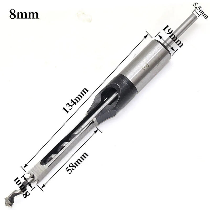Alloy steel square hole drill tapper with multiple model sizes from 6mm to 30mm for woodworking mortising