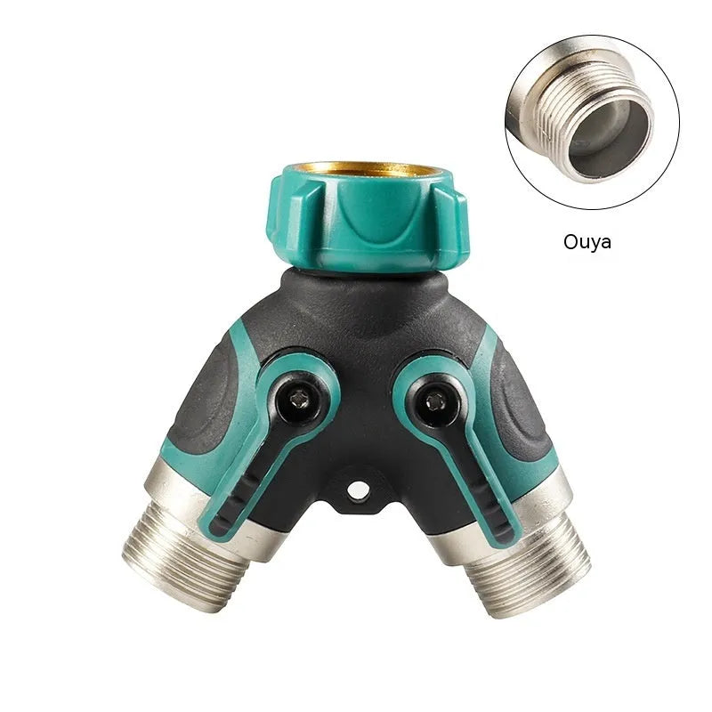 Copper finish zinc alloy garden hose splitter with ball valve control mechanism