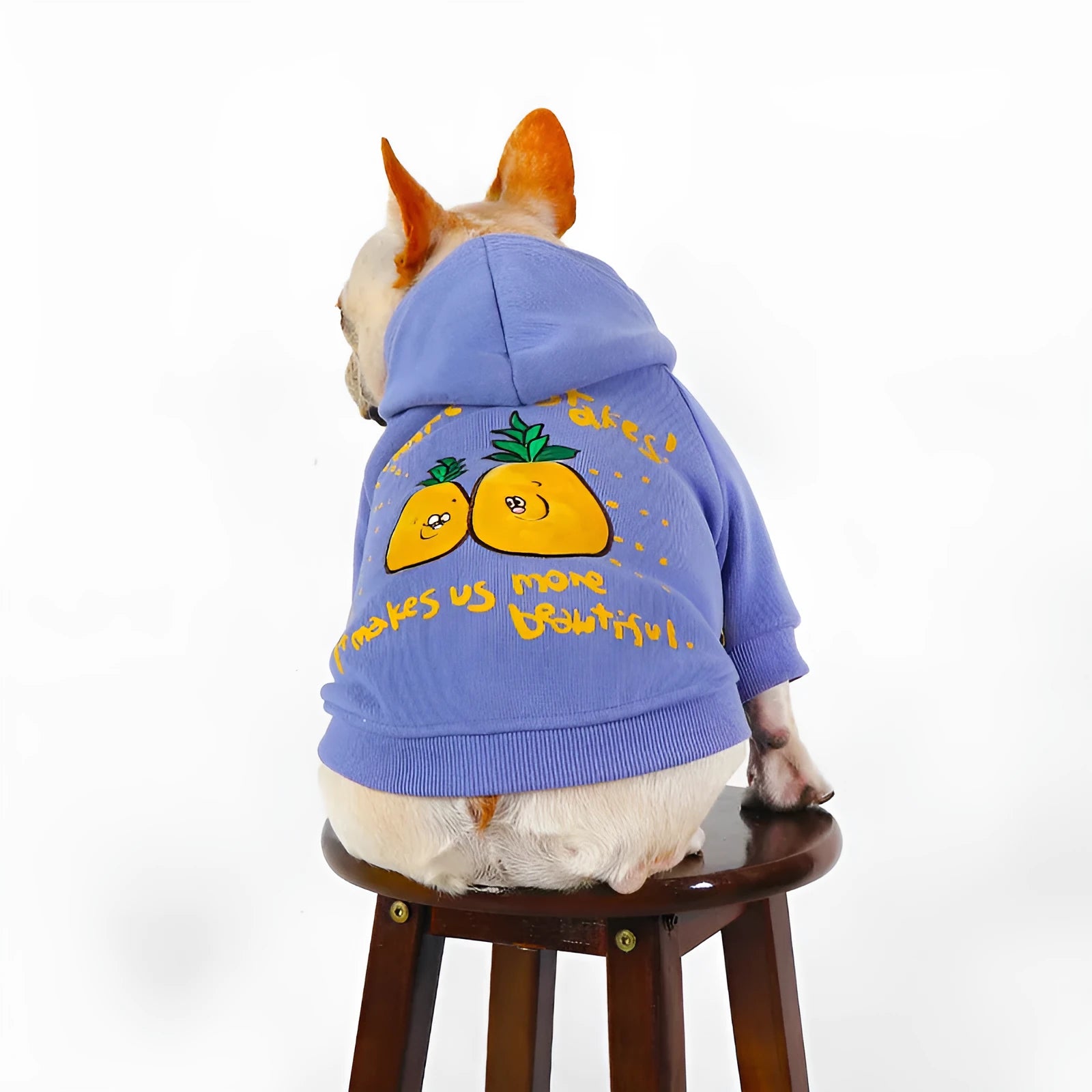 Blue and purple cotton cartoon print dog hoodie with a hood, sizes L XL 2XL 3XL 4XL