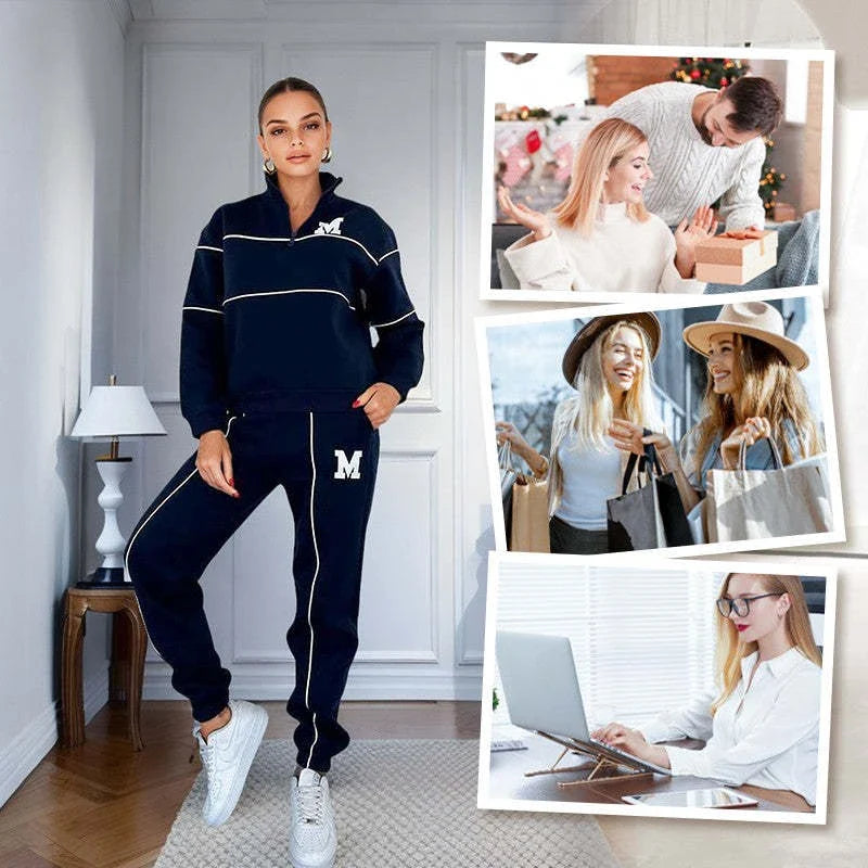 Comfortable and stylish two-piece loungewear set for women, featuring a hoodless pullover sweatshirt and relaxed-fit sweatpants with pockets.