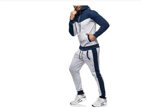 Men's hooded colour block casual cardigan set in cotton blend for autumn