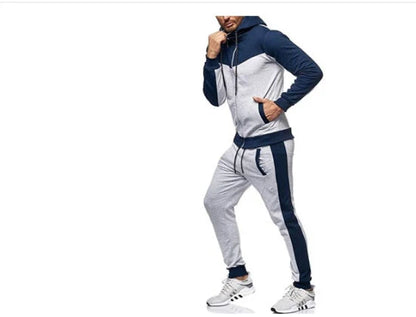 Men's hooded colour block casual cardigan set in cotton blend for autumn