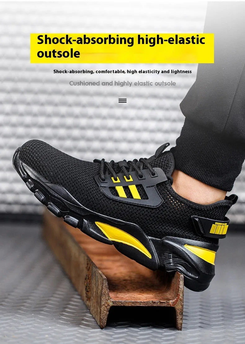Men's Flyknit work shoes with steel toe cap in black, grey and yellow colour options