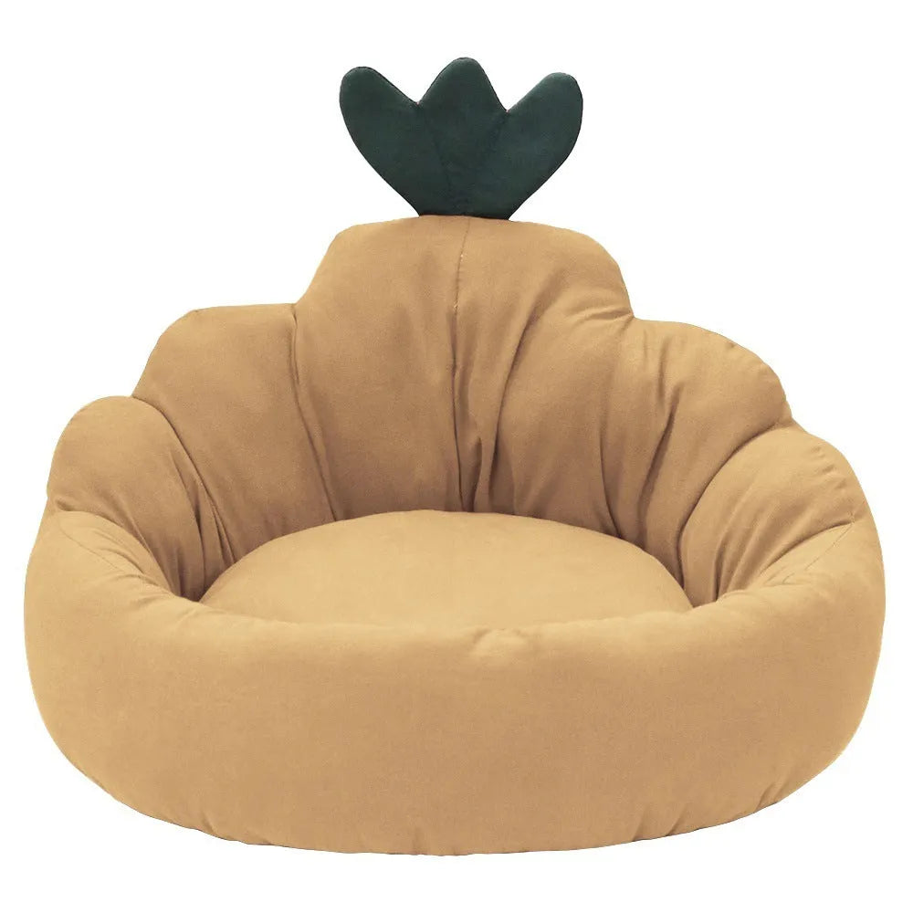 Carrot kennel dog bed for small and medium dogs in blue plush fabric with raised rim