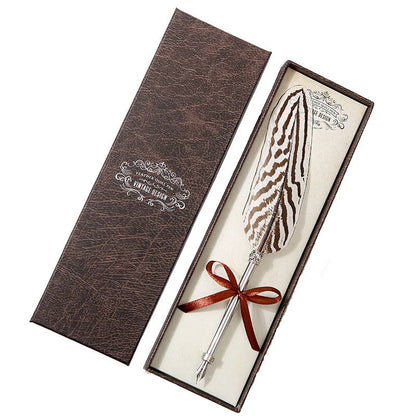 European Retro Feather Pen with stainless steel shell and gift box packaging