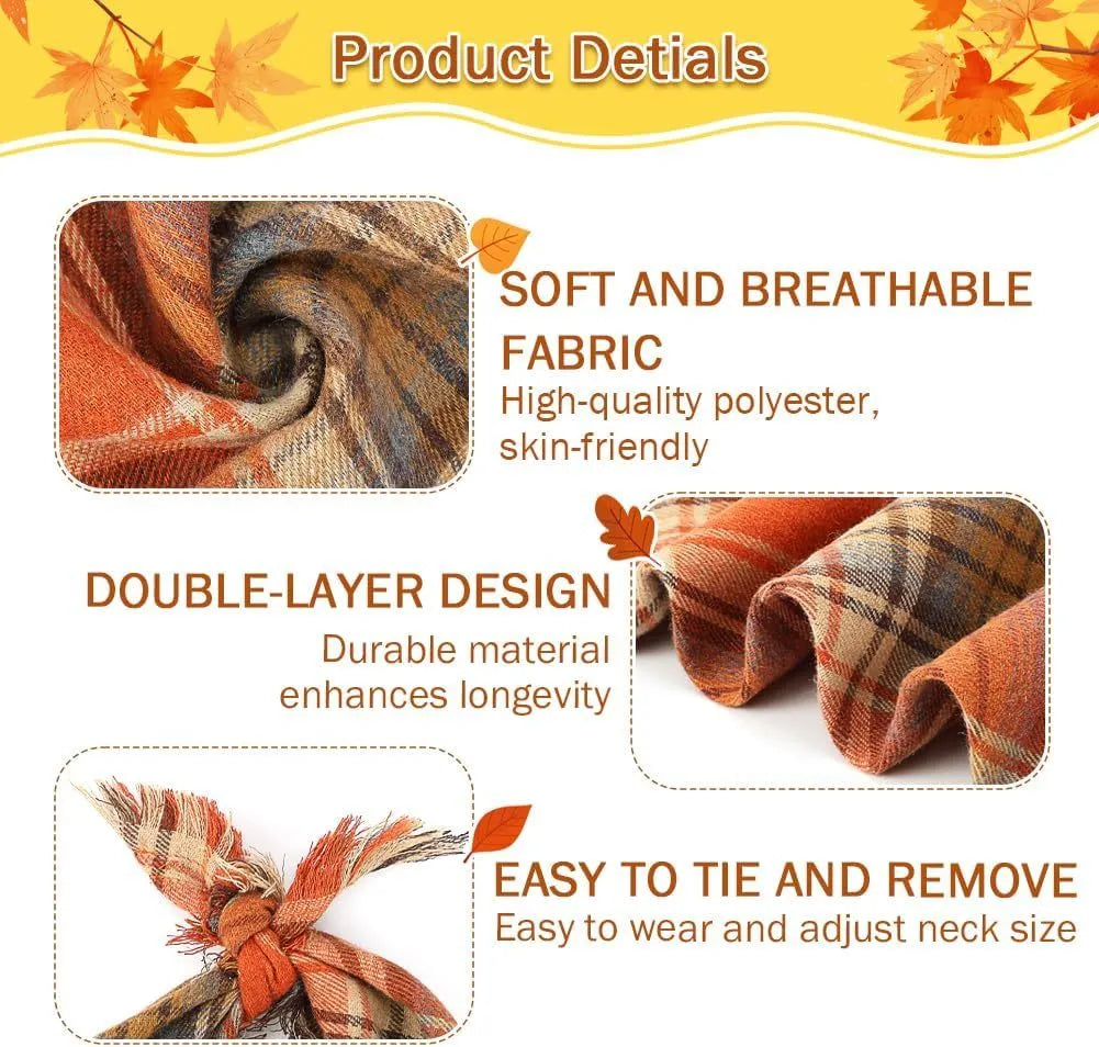 Classic plaid dog bandana with tassel edges in autumn colours on canine