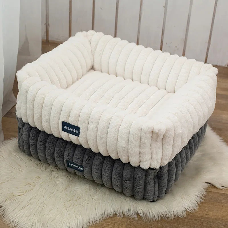 Large square pet bed for dogs with removable cloth cover in gray, non-slip base, size L
