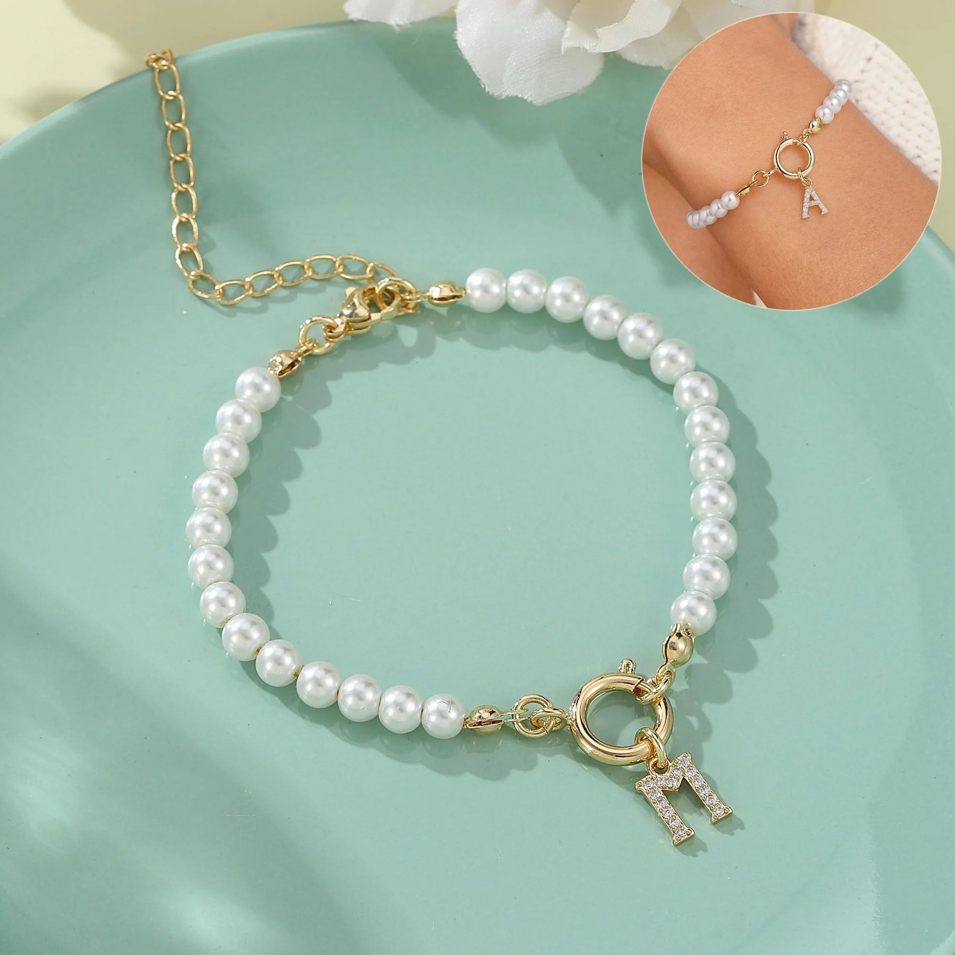 2024 personalised initial pearl bracelet for women with toggle clasp
