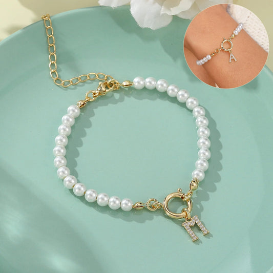 2024 personalised initial pearl bracelet for women with toggle clasp