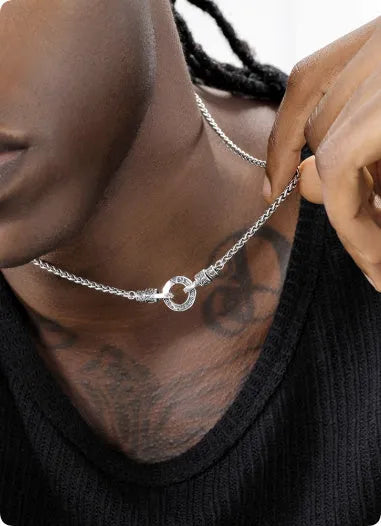Silver 925 sterling silver clavicle necklace for women on a model, showing chain length options.