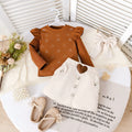 Brown cotton long-sleeve printed striped dress set with short skirt for girls 90-130cm