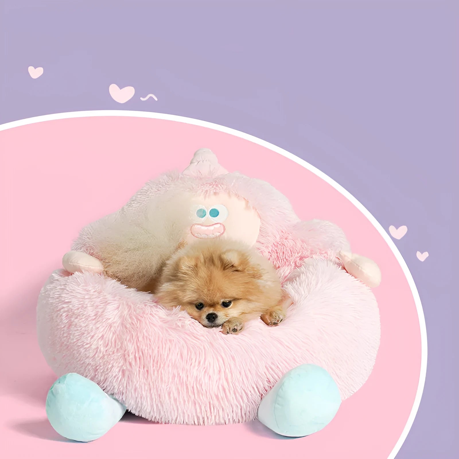 Circular grey plush pet nest bed with raised sides for cats and dogs