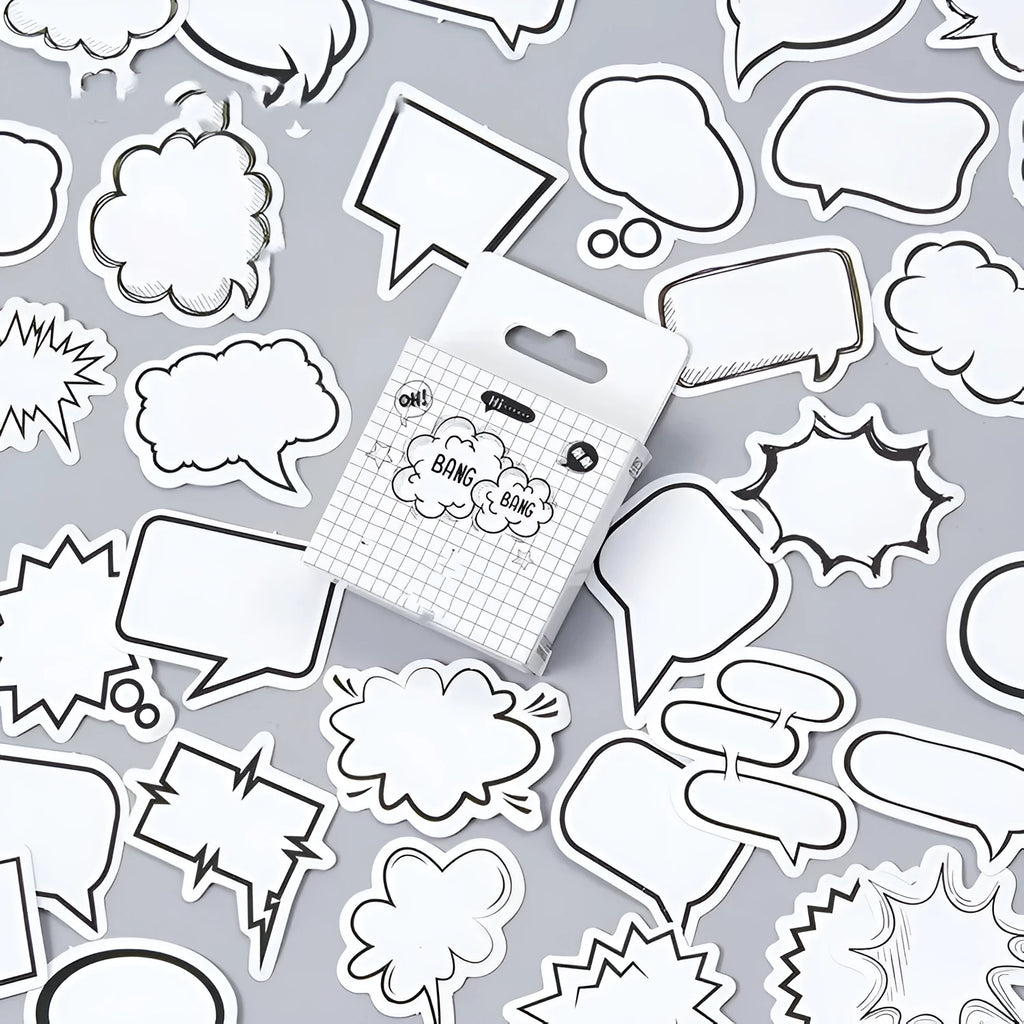 Box containing 45 black and white bubble motif decorative stickers for paper crafts