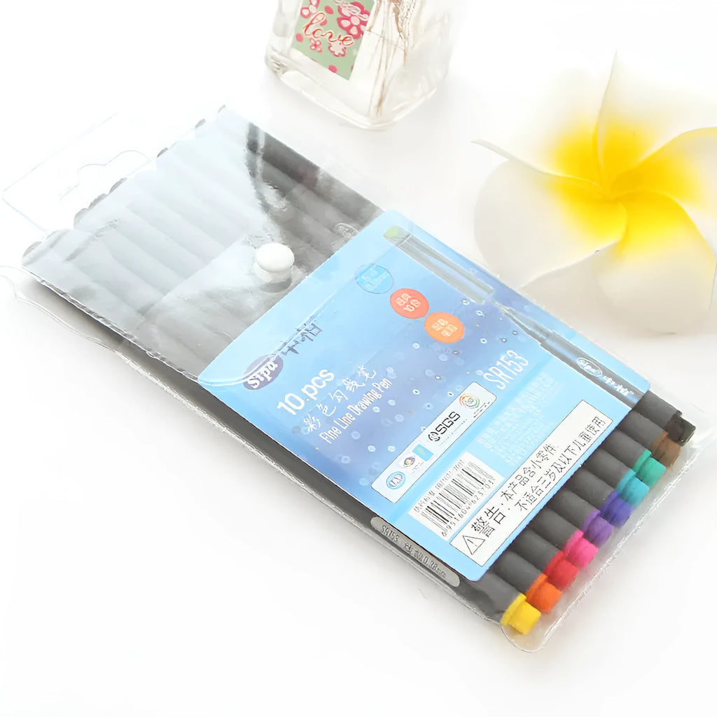 Ten 0.38mm hook line pens for architecture and mobile drawing applications