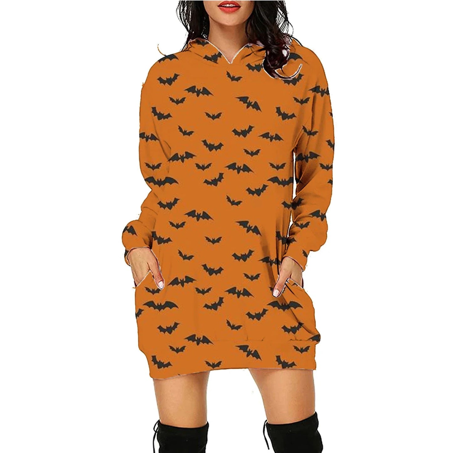 Stylish women's Halloween hoodie with a unique printed design and convenient front pockets