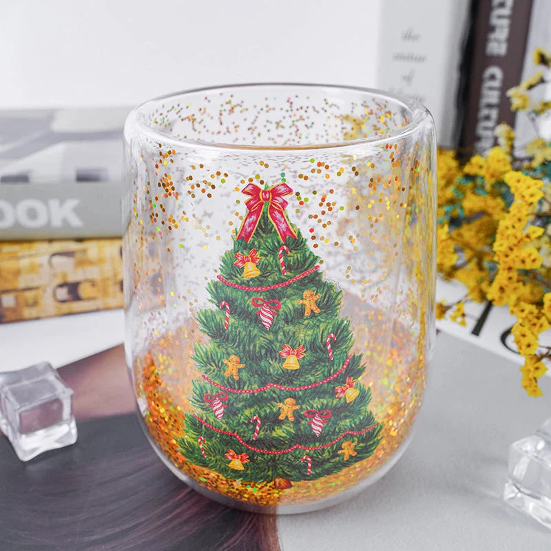 Christmas Tree Tumbler with flowing sequins and heat-resistant borosilicate glass