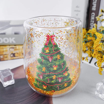 Christmas Tree Tumbler with flowing sequins and heat-resistant borosilicate glass