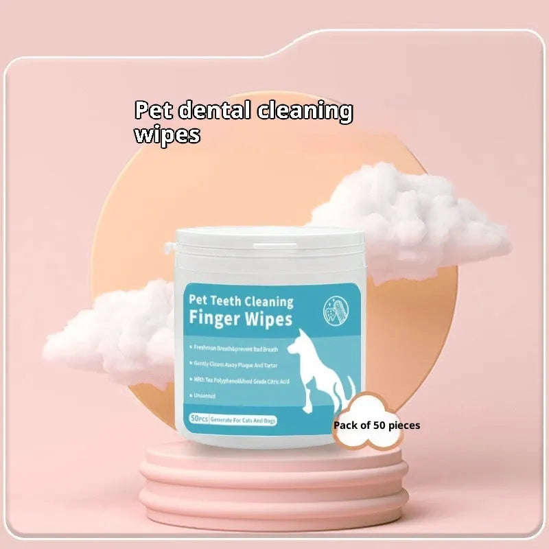 Pet finger wipes for dental and ear cleaning in a box with 50 pieces