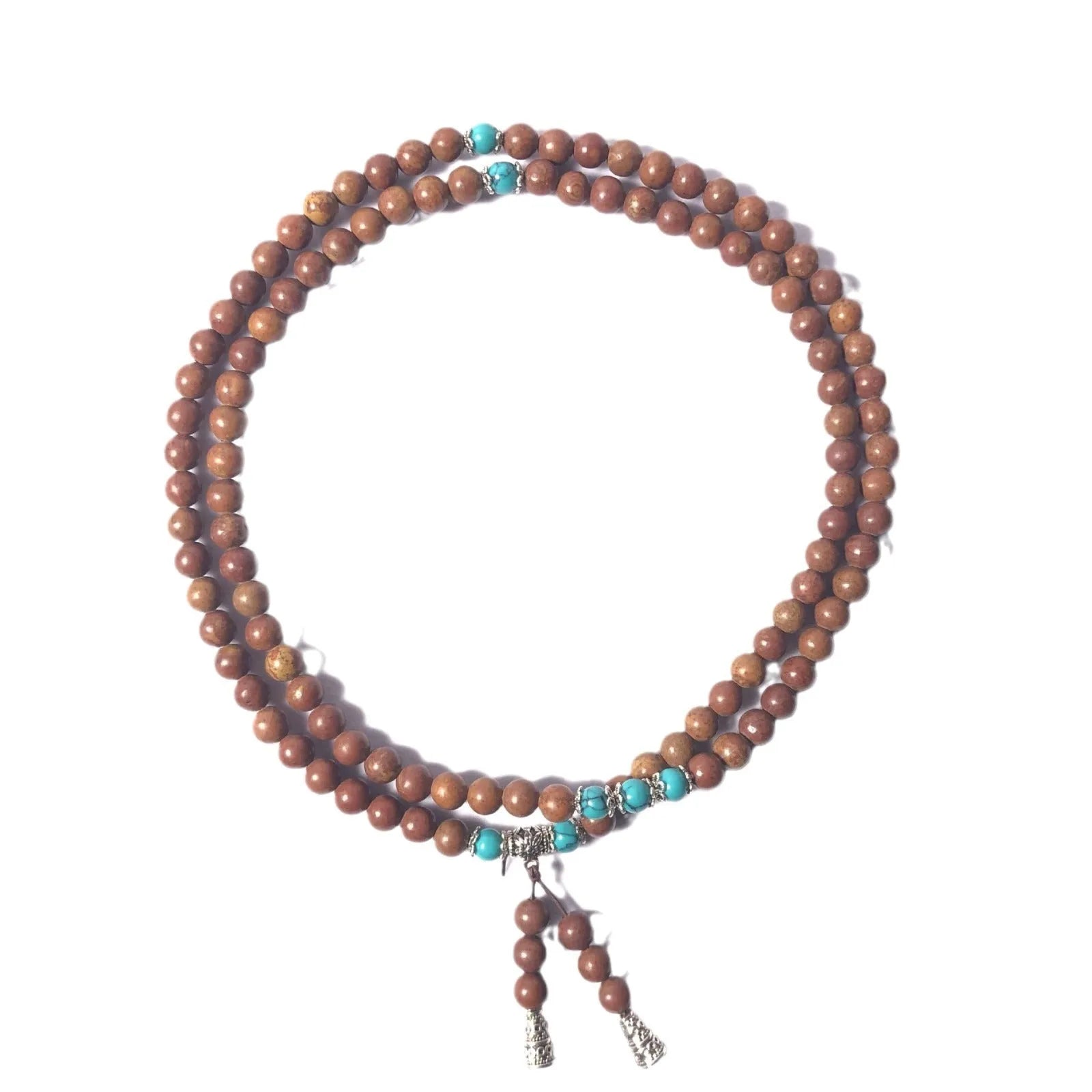108 bead Lvzhu stone bracelet with hand-polished 5-6mm beads in geometric design