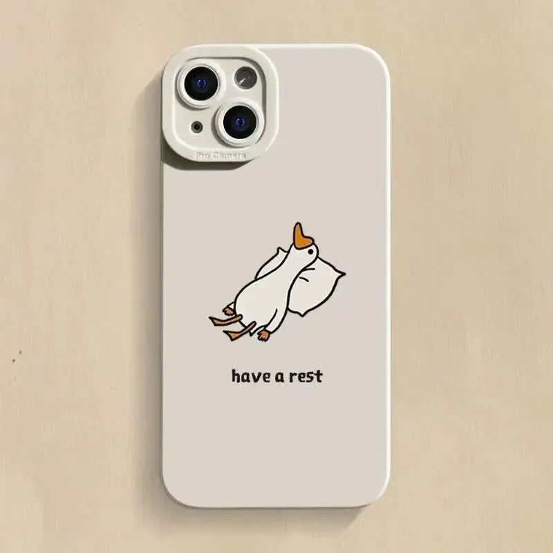 Creative cute cartoon duck silicone TPU phone case for Apple iPhone, black, white, blue, shockproof and anti-fingerprint