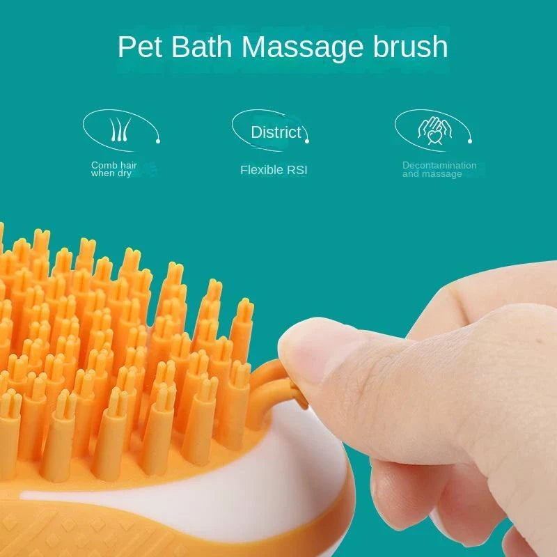 2-in-1 Pet Grooming Brush with Soft Silicone Bristles for Bathing and Massage