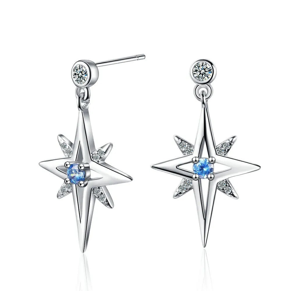 Women's Korean-style hexagonal star ear studs in copper with white gold plating, platinum colour