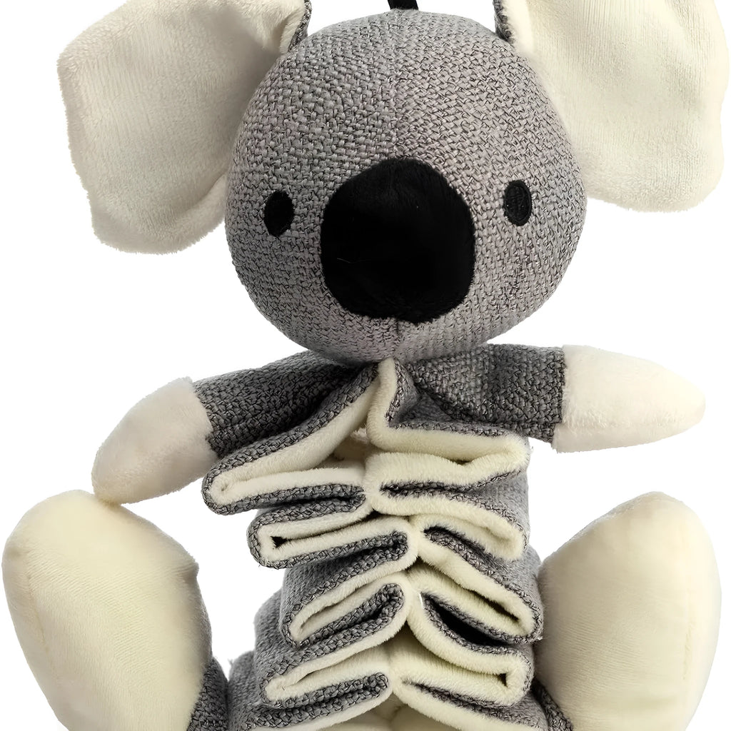 Grey koala plush dog squeaky toy measuring 30 cm with crinkle paper inside.