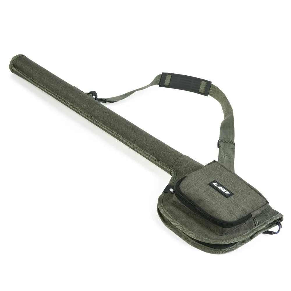 Green canvas fishing rod bag 81cm long with carry handles, for storing fishing tackle