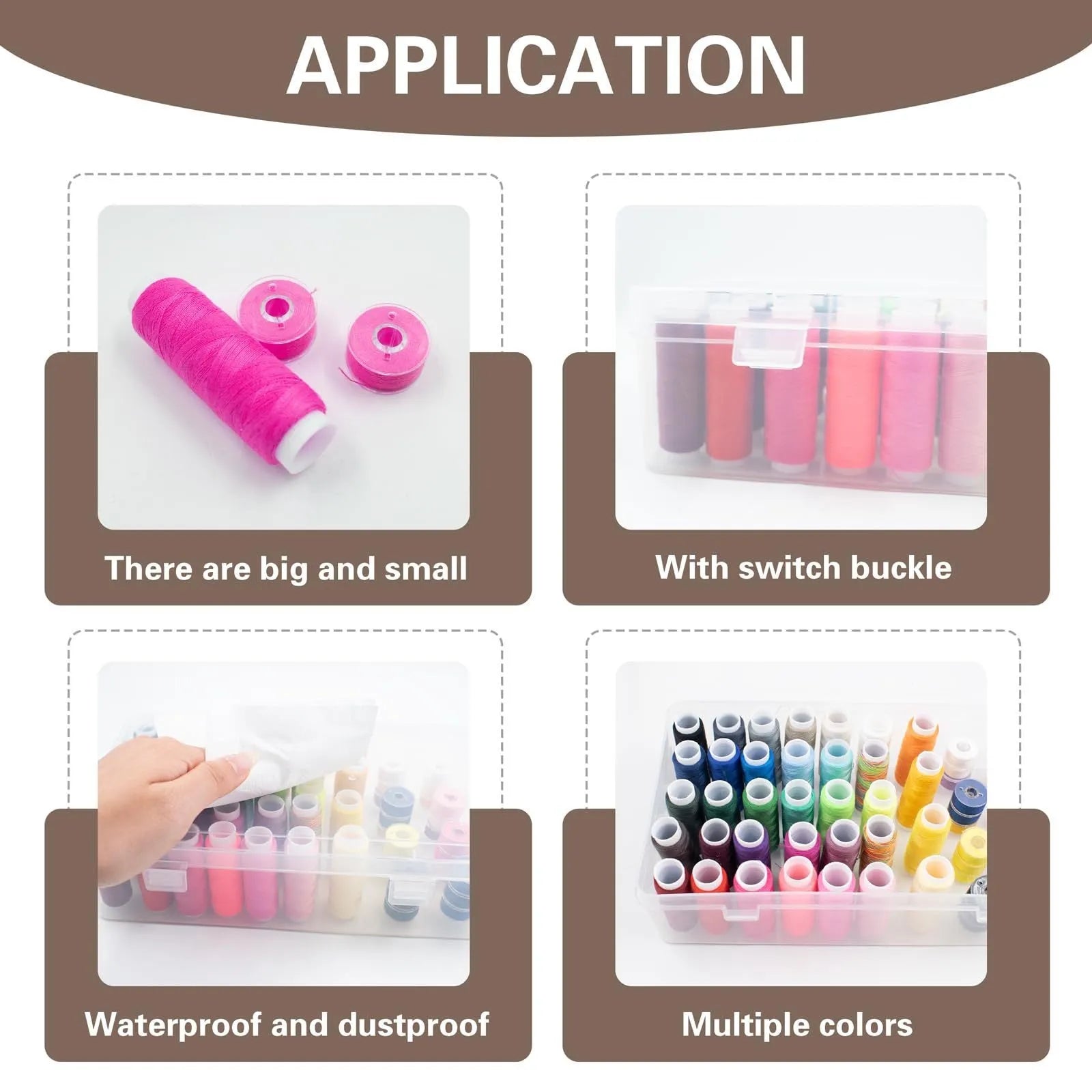 Plastic storage box with 42 compartments for embroidery and sewing kit organisation