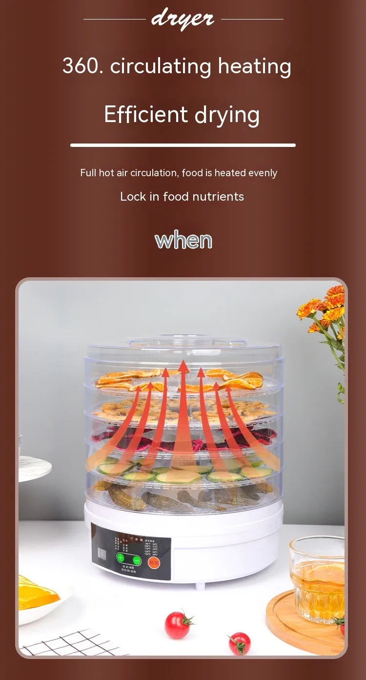Five-layer stainless steel household food dehydrator with UK plug for kitchen food drying