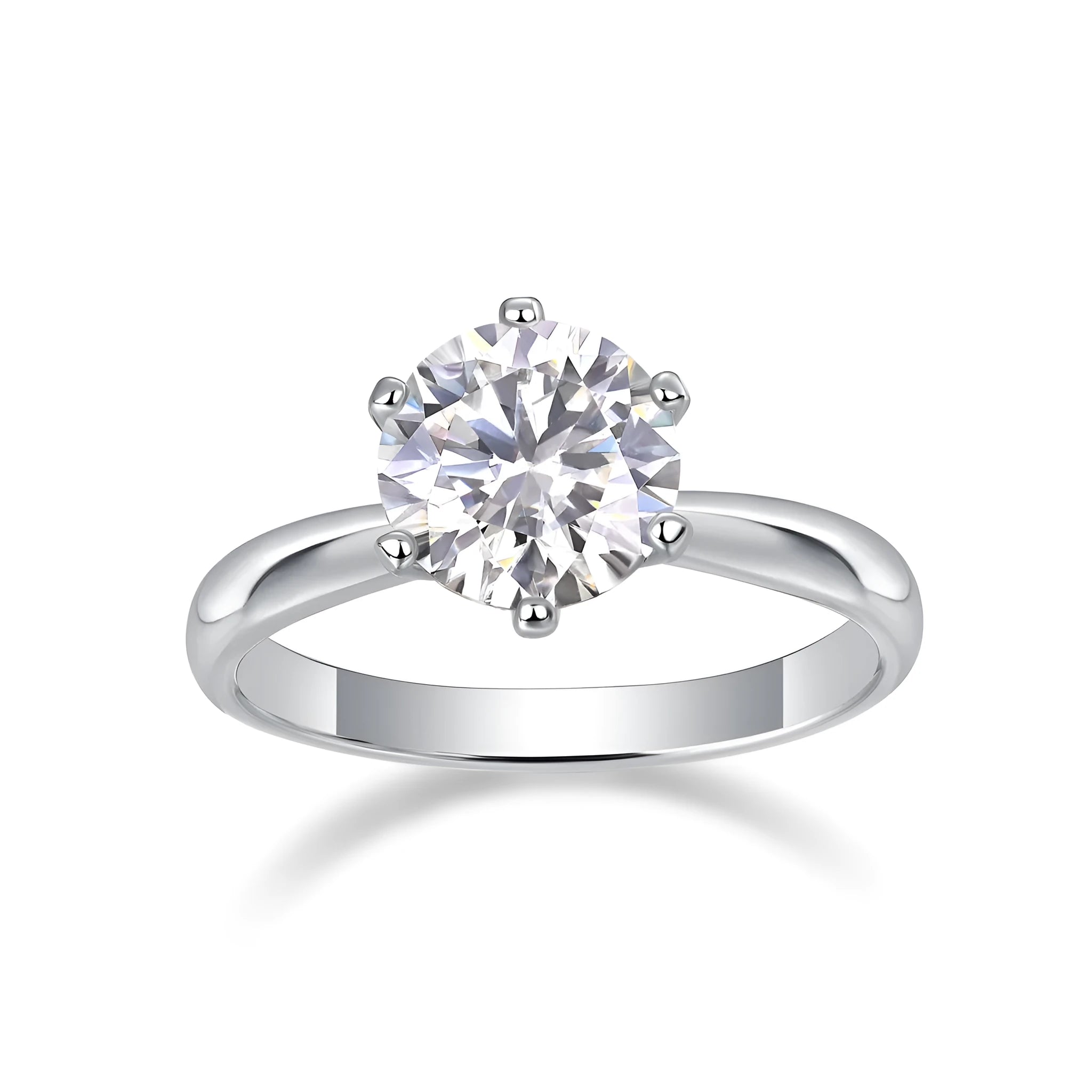 Classic six-prong moissanite wedding ring in S925 silver with platinum plating, GRA certified, 1-5 carat options
