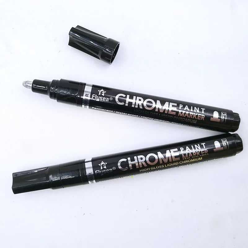 Chrome plated mirror pen with 3.0mm nib for reflective writing on glass, metal, and wood surfaces