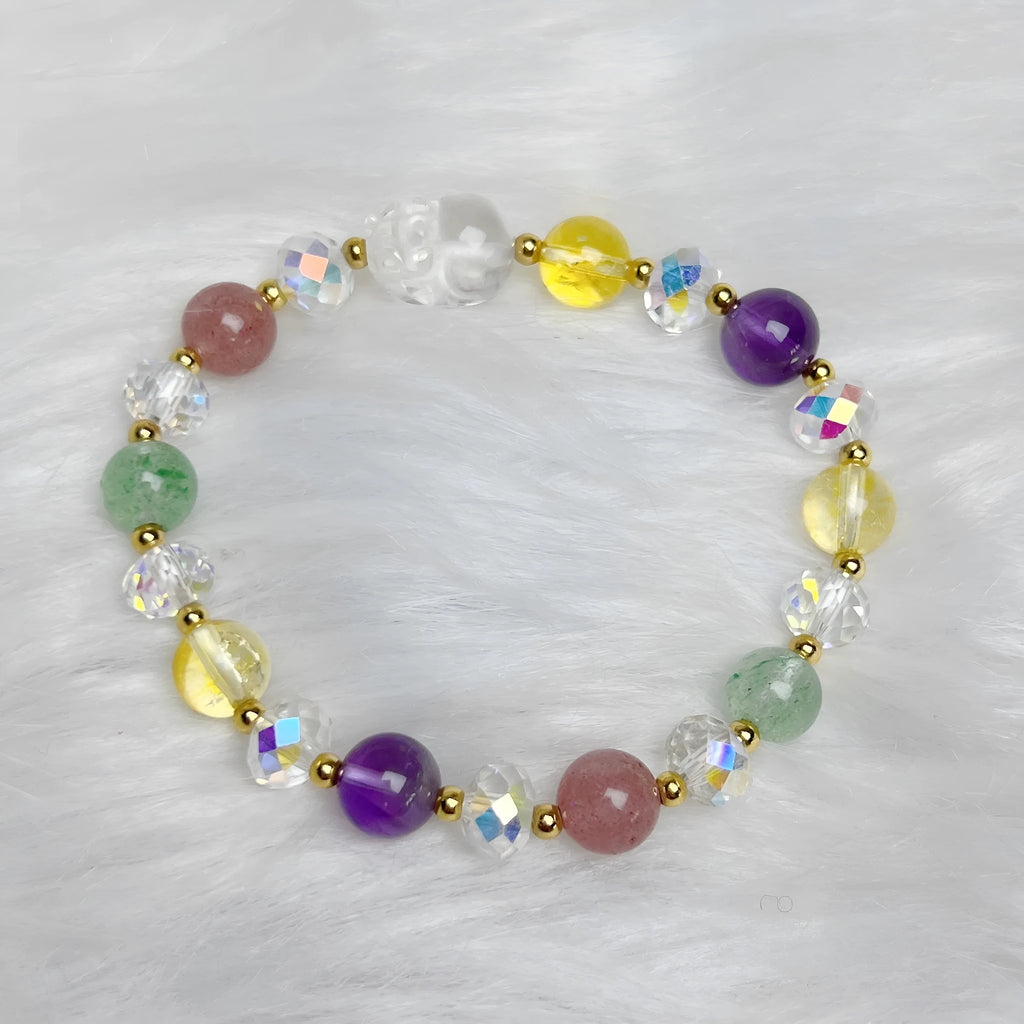 Colourful crystal bracelet with nine-tailed fox and phoenix animal zodiac design on adjustable band
