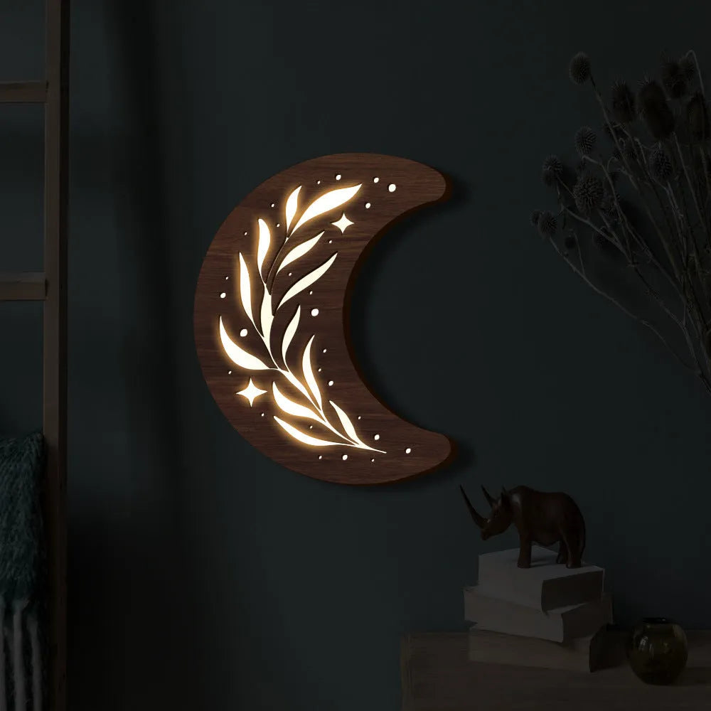 Wooden pendant lamp with three-dimensional leaf crescent design in modern minimalist style