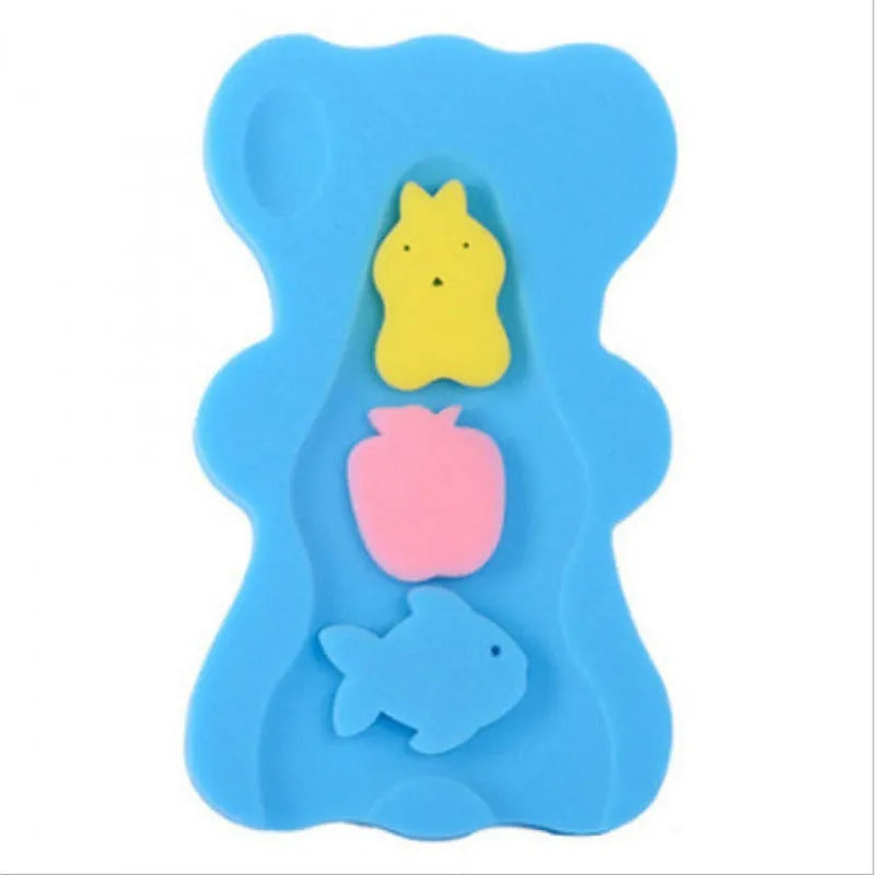 Baby bath sponge non-slip mat in blue – 4.7 cm thick polyurethane cushion with suspended bag design
