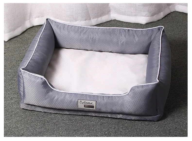 Dark grey removable non-stick pet bed for dogs and cats, side view