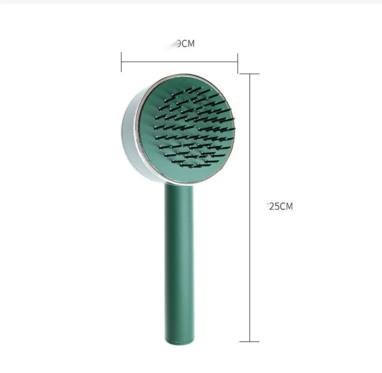 Long handle air cushion comb in green with plastic body for hair styling