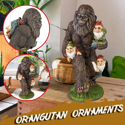 Hand-painted cartoon orangutan and dwarf resin garden statue
