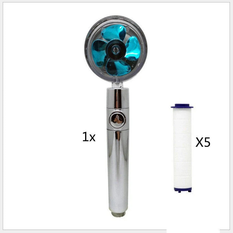 High-pressure handheld shower nozzle with cotton filter and stop button in various colours