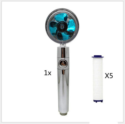 High-pressure handheld shower nozzle with cotton filter and stop button in various colours