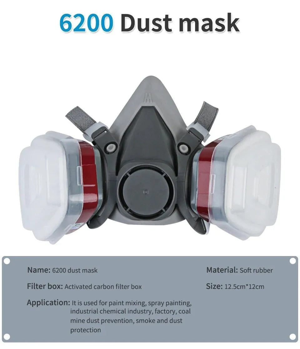 Original 6200 half face reusable respirator with anti-fog glasses and filtrating boxes on a white background