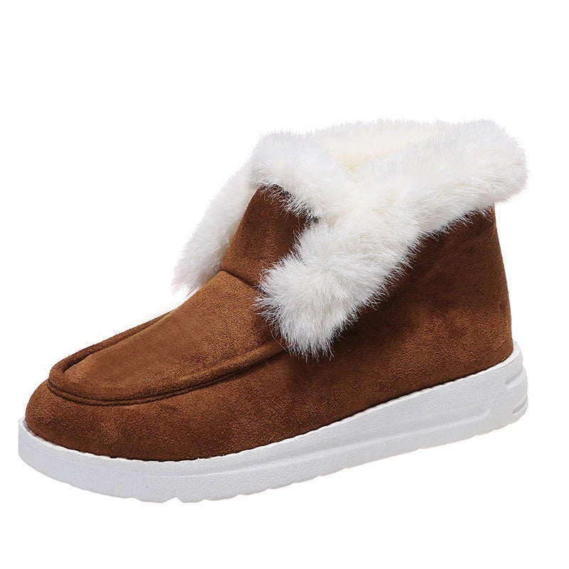 Women's winter snow boots with plush faux fur lining, non-slip outsole, and cushioned comfort