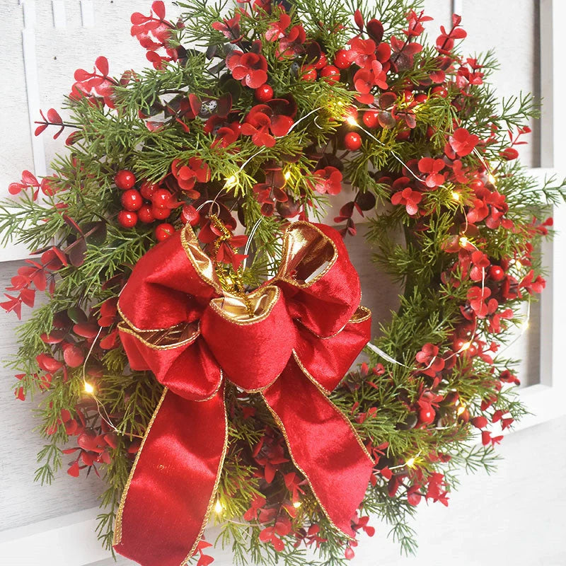 Artificial cherry pattern Christmas wreath with LED lights, 45cm in diameter