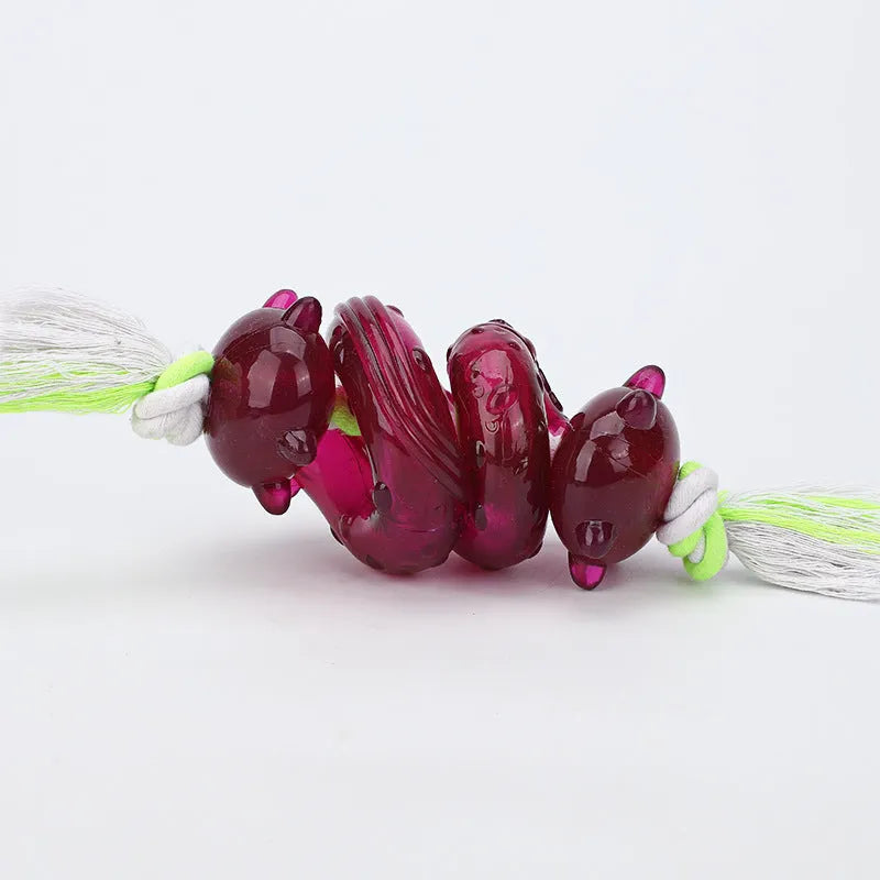 Dog bite leakage toy made of TPR and cotton rope in large size 300x95x85 mm for medium to large dogs
