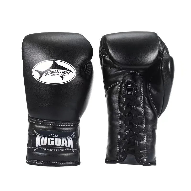 Pair of sandbag boxing gloves for Muay Thai training in red string colour, 10oz size
