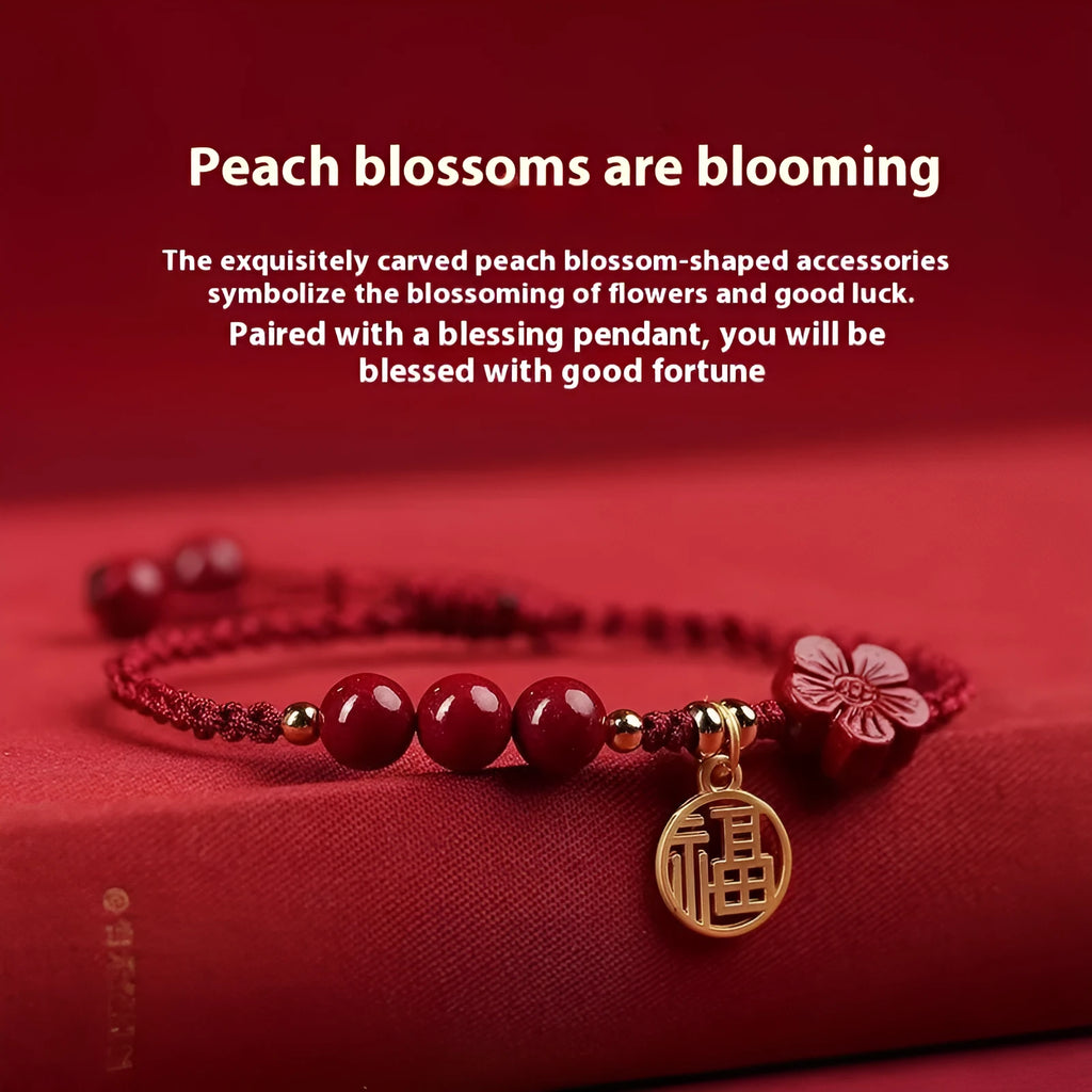 Cinnabar Ashore braided rope good luck bracelet with a blessing card charm.