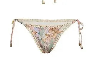 Women's creamy-white floral bikini suit with skirt for beach swimming