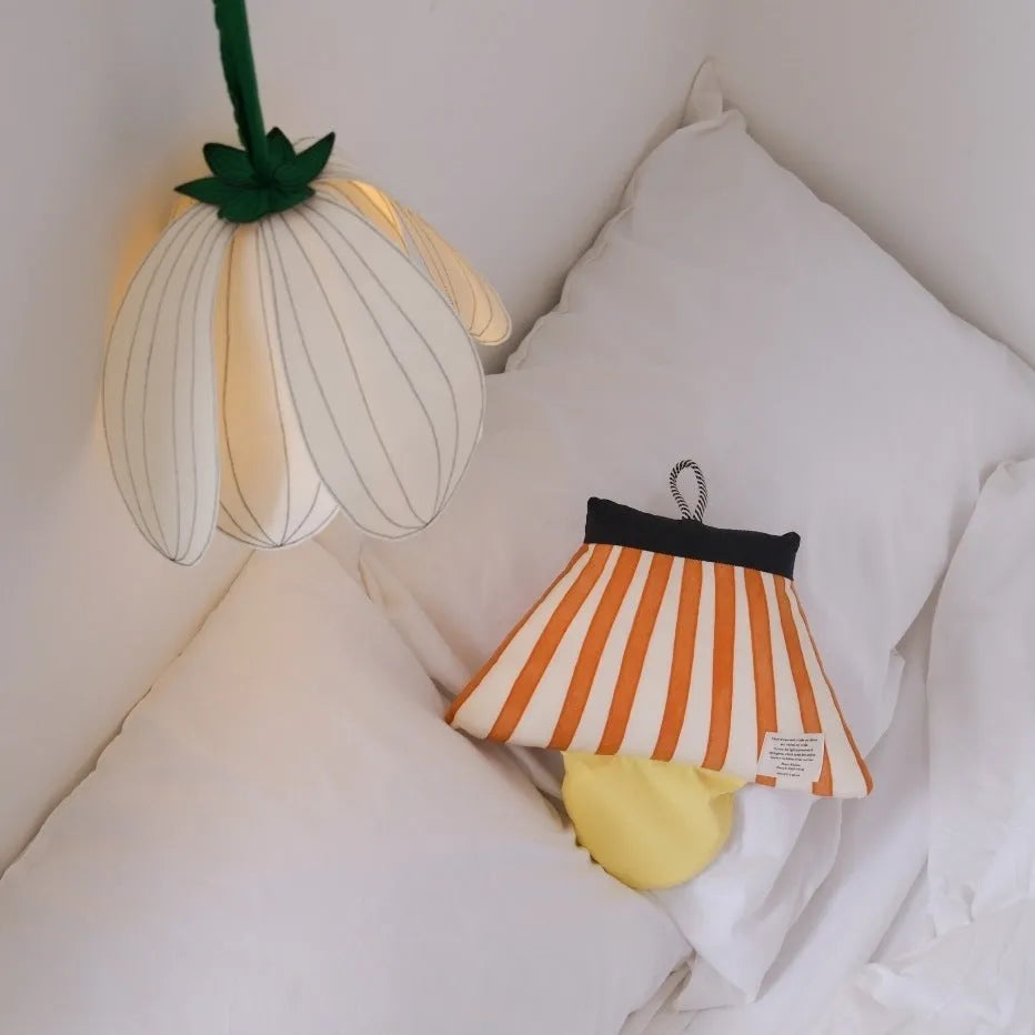 Geometric stereo mushroom bedside lamp with black and white stripes, for children's room