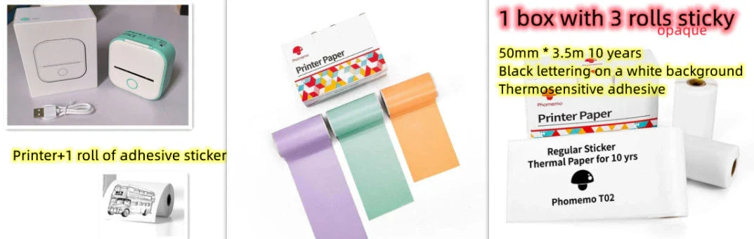 Portable Mini Thermal Label Printer with Bluetooth connectivity in various colours